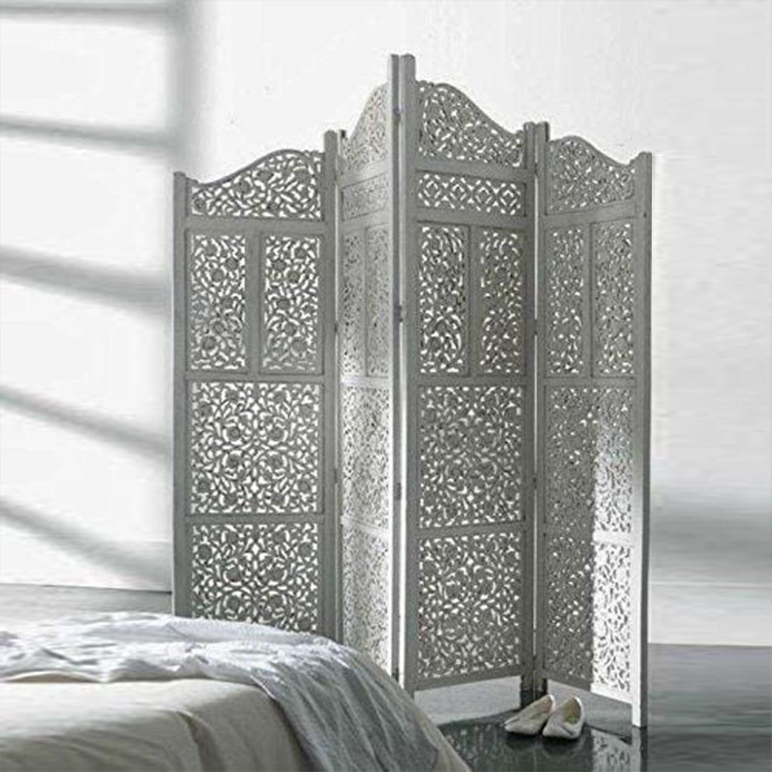 4 Panel Wooden Partition Wooden Handcrafted Partition Room Divider Separator for Living Room Office Wood Consists of 4 Panels to be Placed in Zig-Zag - Ouch Cart