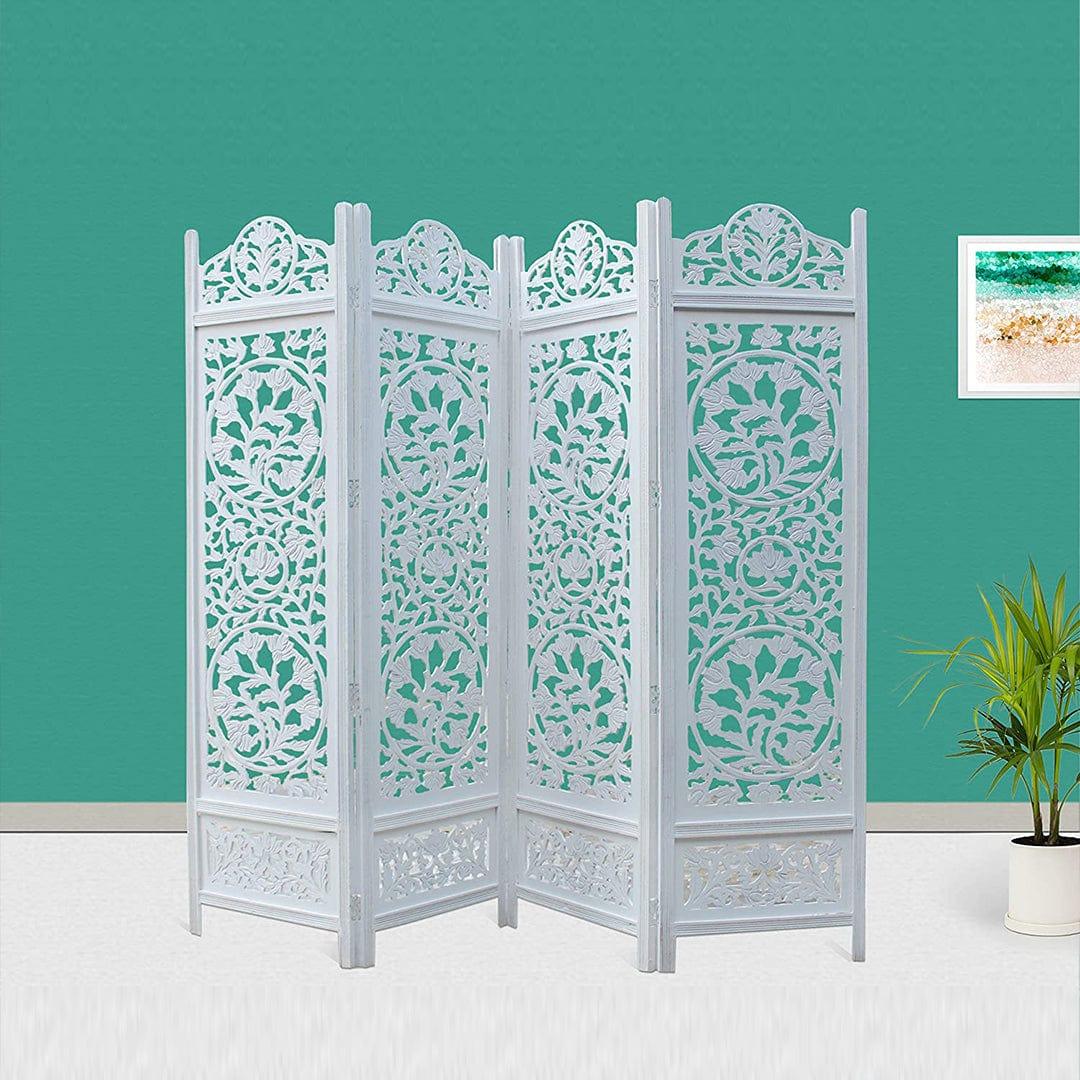 4 Panel Wooden Partition for Living Room & Office in White Colour - Ouch Cart