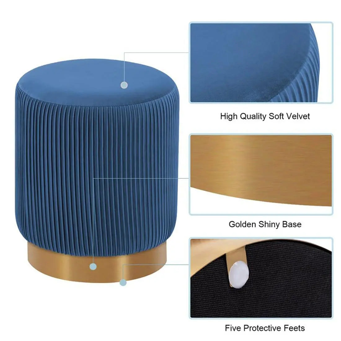 DOE BUCK ROUND VELVET GOLD OTTAMAN/POUFEE IN BLUE - Ouch Cart