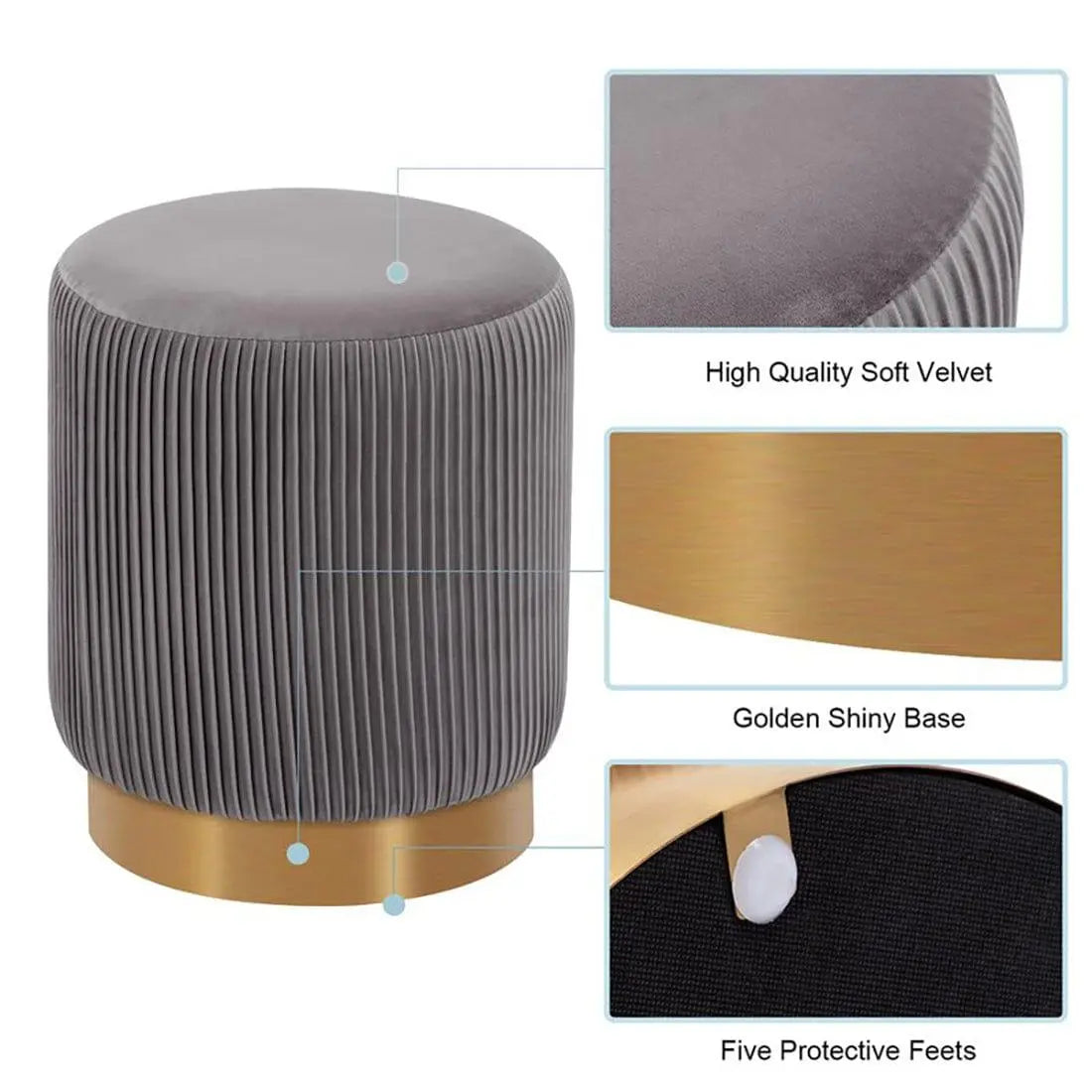 DOE BUCK ROUND VELVET GOLD OTTAMAN/POUFEE IN GREY - Ouch Cart