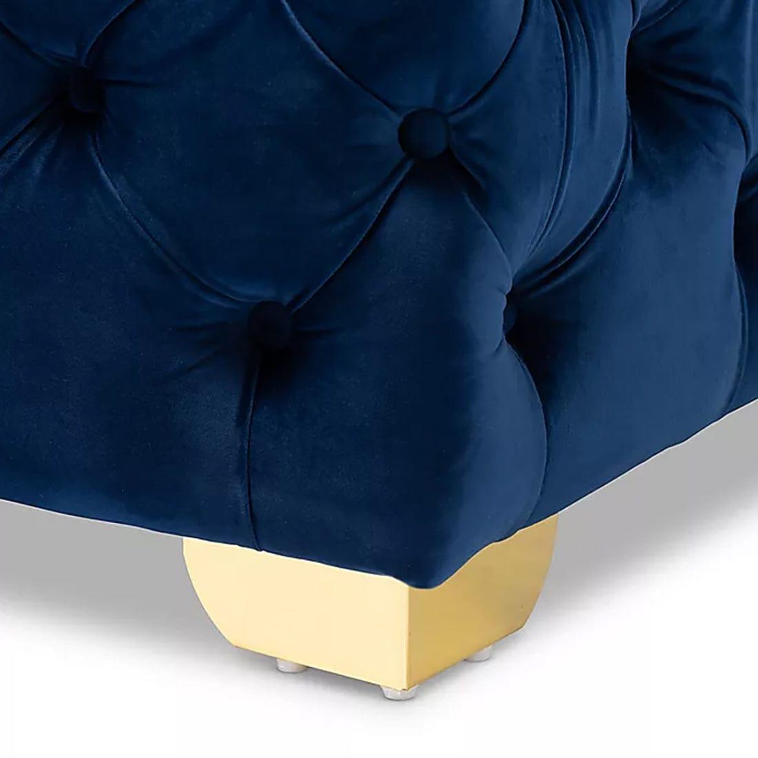 DOE BUCK SQUARE VELVET OTTOMAN/POUFEE IN ROYAL BLUE /GOLD - Ouch Cart