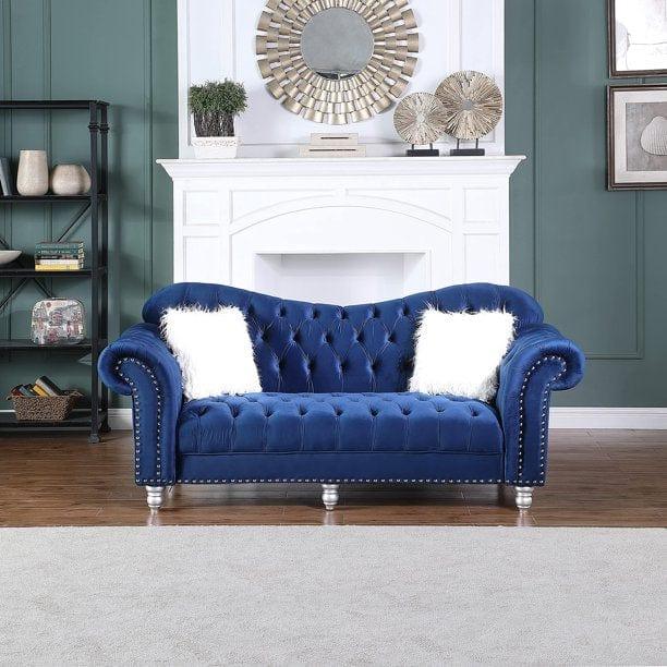 Luxury Classic America Chesterfield Tufted Camel Back Armchair Living Room Sofa, Blue - Ouch Cart