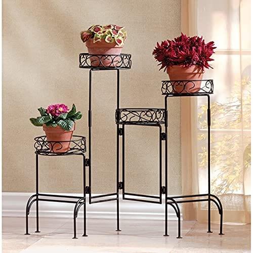 4 Tier Metal Plant Stand, Foldable Flower Pot Holder for Room, Rustproof Potted Storage Shelf Rack- Black (Upgrade Black) - Ouch Cart