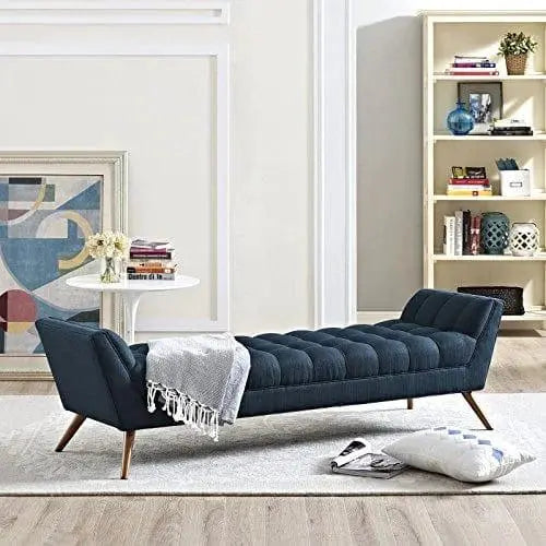 Century Modern Bench Large Upholstered Fabric in Azure - Ouch Cart