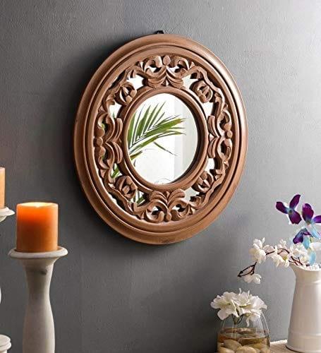 Wood Handcrafted Wall Mirror for Bedroom Home Decor Living Room Bathroom, 45 X X1.9 cm (Brown) (TUS-MR-37) - Ouch Cart