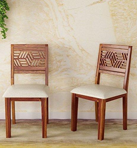 Pure Sheesham Wood Comfort Seating Cushioned Dining Chair in Provincial Teak Finishing - Ouch Cart