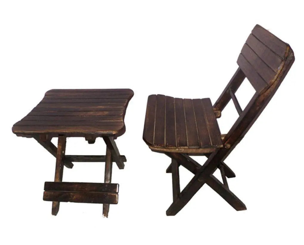 Antique Child's Wooden Folding Table & Chair Set - Ouch Cart
