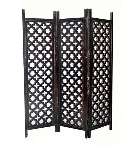 Solid Wood 3 Panel Room Wooden Partition (Brown) for Living Room - Ouch Cart