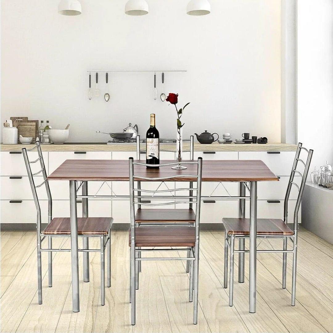 5 Piece Dining Table Set Wood Metal Kitchen Breakfast Furniture w/4 Chair Walnut - Ouch Cart