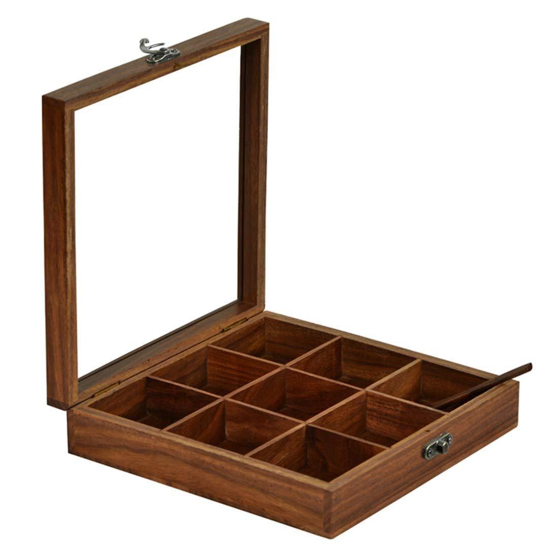 Sheesham Wooden Table Top Masala Dabba Containers Jars Cum Kitchen Spice Box with Spoon (Brown) - Ouch Cart