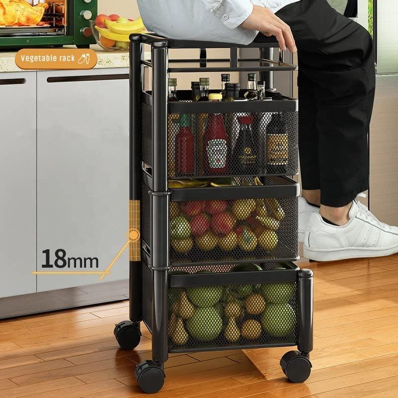 Kitchen Trolley Kitchen Organizer Items And kitchen accessories items for Kitchen Storage Rack Square Design Fruits & Vegetable Onion Cutlery ,Jars Container Kitchen Trolley with Wheels Black - Ouch Cart