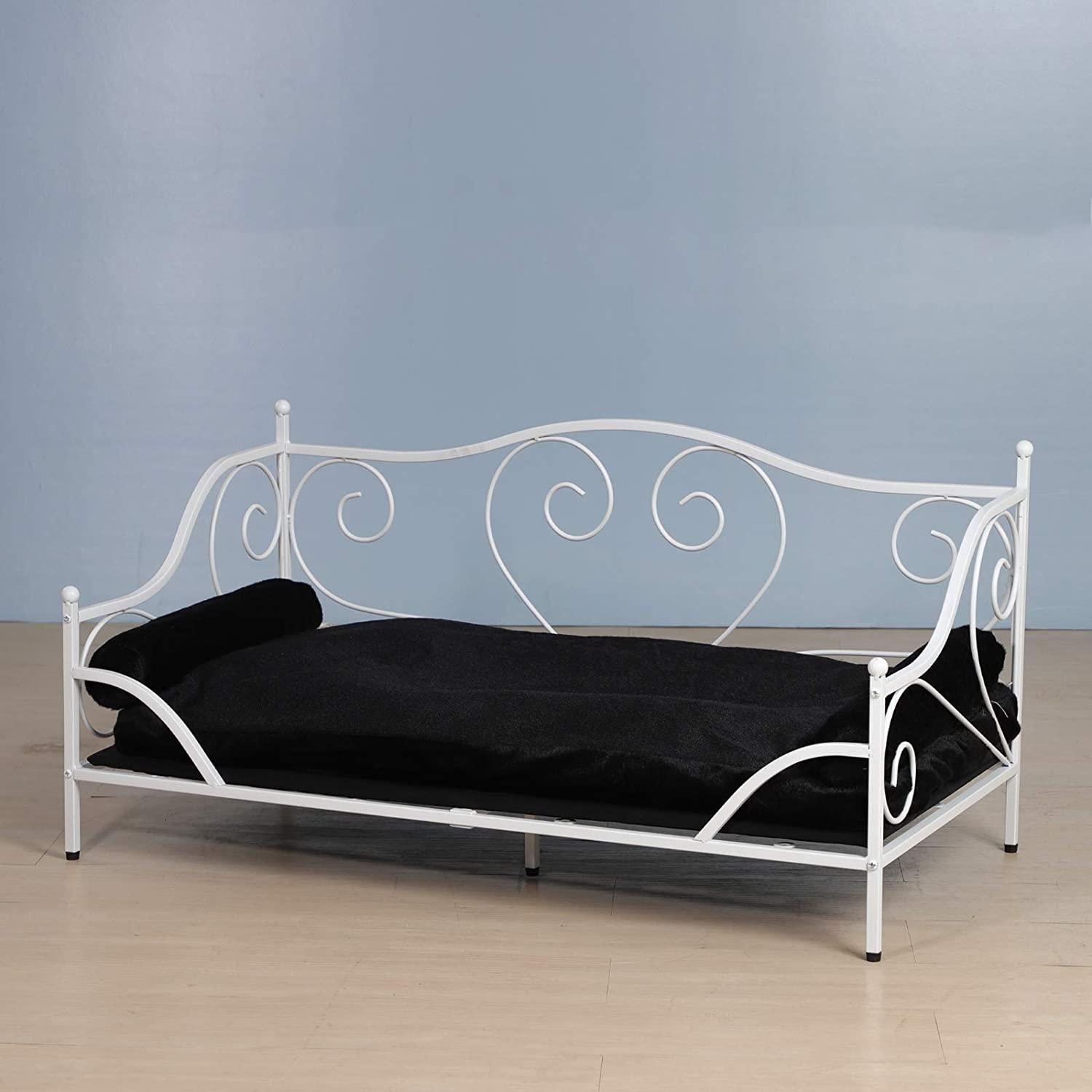 Pet Sofa Bed, Metal Frame Dog Bed Couch with Washable Plush Cushion for Medium Pet Sitting - Ouch Cart