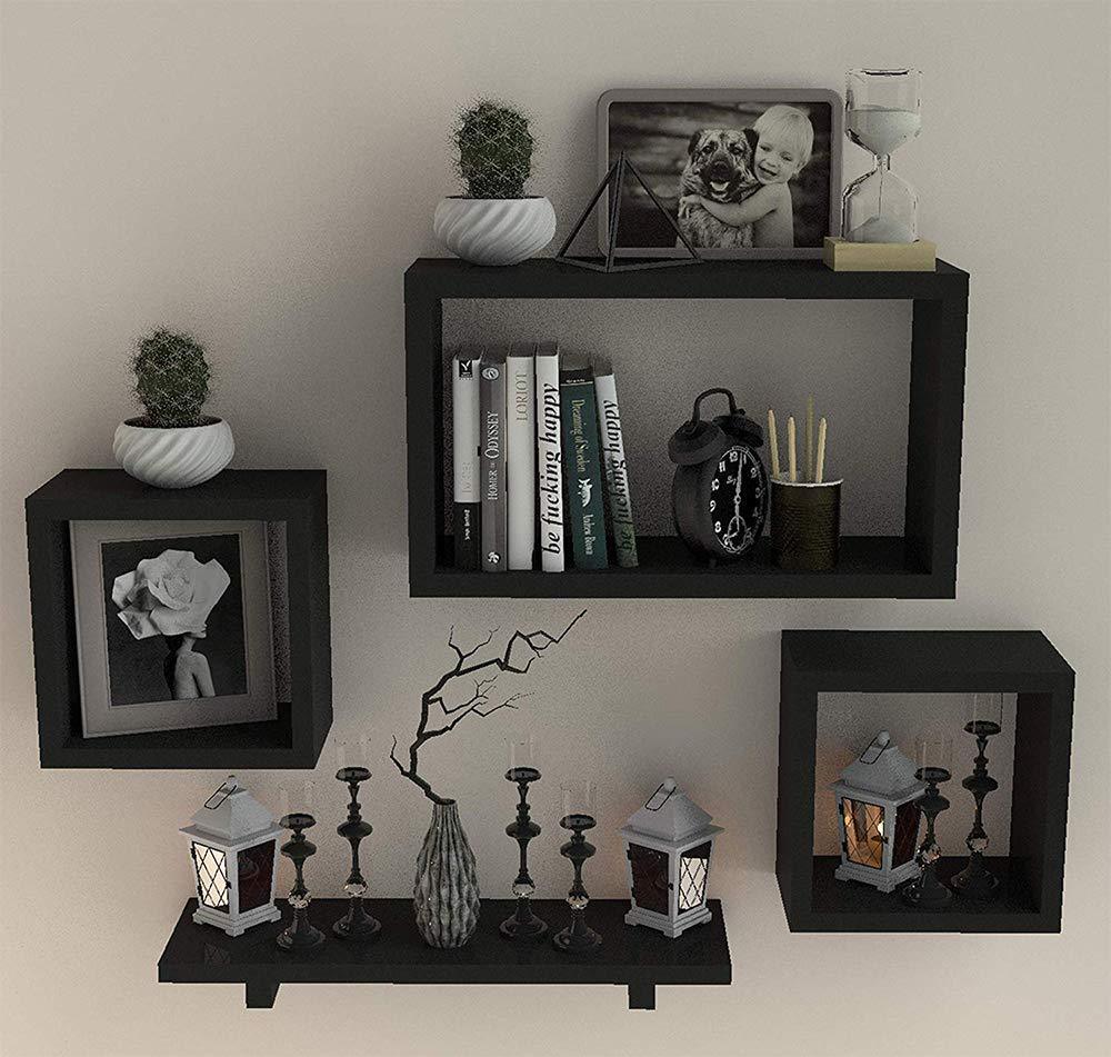 Wooden Floating Wall Shelf with 4 Shelves - MDF Wall Mounted Shelf for Living Room, Bedroom, Office Decor - Ouch Cart