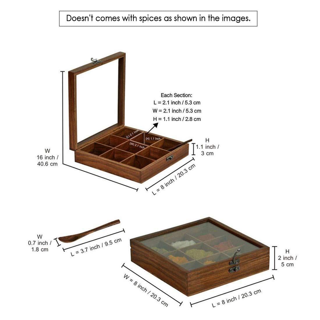 Sheesham Wooden Table Top Masala Dabba Containers Jars Cum Kitchen Spice Box with Spoon (Brown) - Ouch Cart
