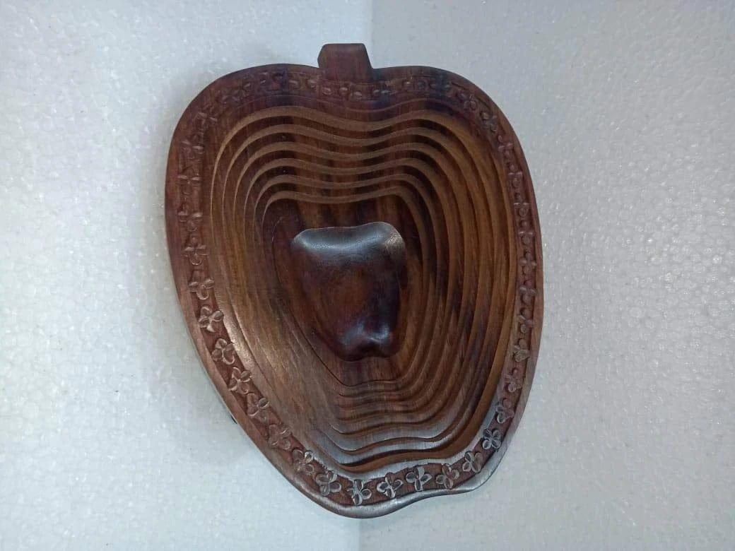 WOODEN BEAUTIFUL DRY FRUIT FOLDABLE BASKET APPLE SHAPE - Ouch Cart