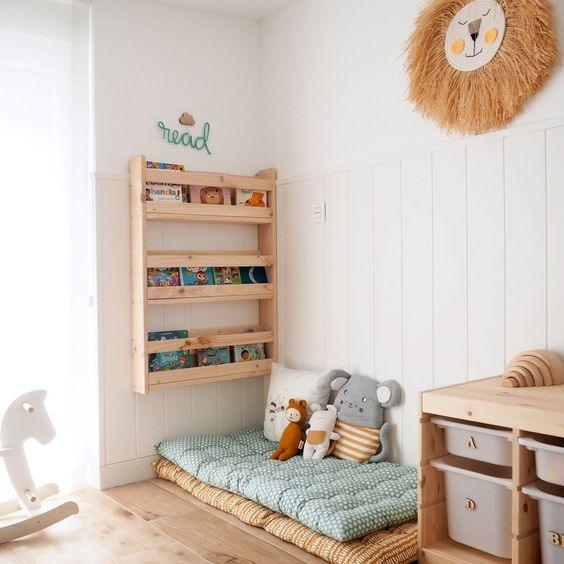 Wall Mounted 3 Shelves Space Saver Montessori Book Display Bookcase/Bookshelf ( With Complementary Coaster ) By Miza - Ouch Cart