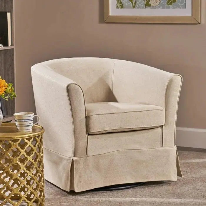 Wide Swivel Slipcovered Tub Chair - Ouch Cart