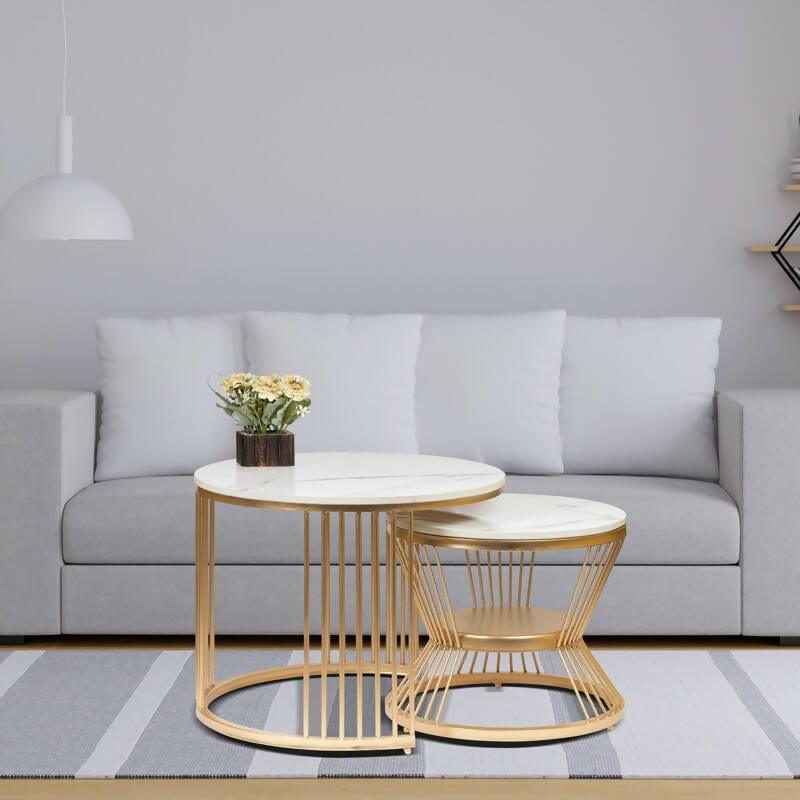 Specification: Large Table Height:- 18″ inch Marble Diameter Big :- 23″ inch Small TableHeight:- 16″ inch Marble Diameter Small:- 18″ inch Table Top :- Marble Delivery Condition – Ready to Use Table Top :- Marble Weight:- 30 kg - Ouch Cart