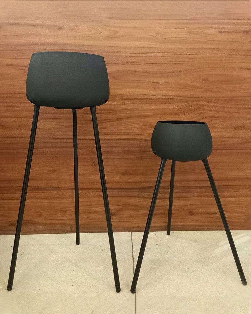 Black Decorative Metal Planter Stand Set Of 2 ( Without Flower) - Ouch Cart