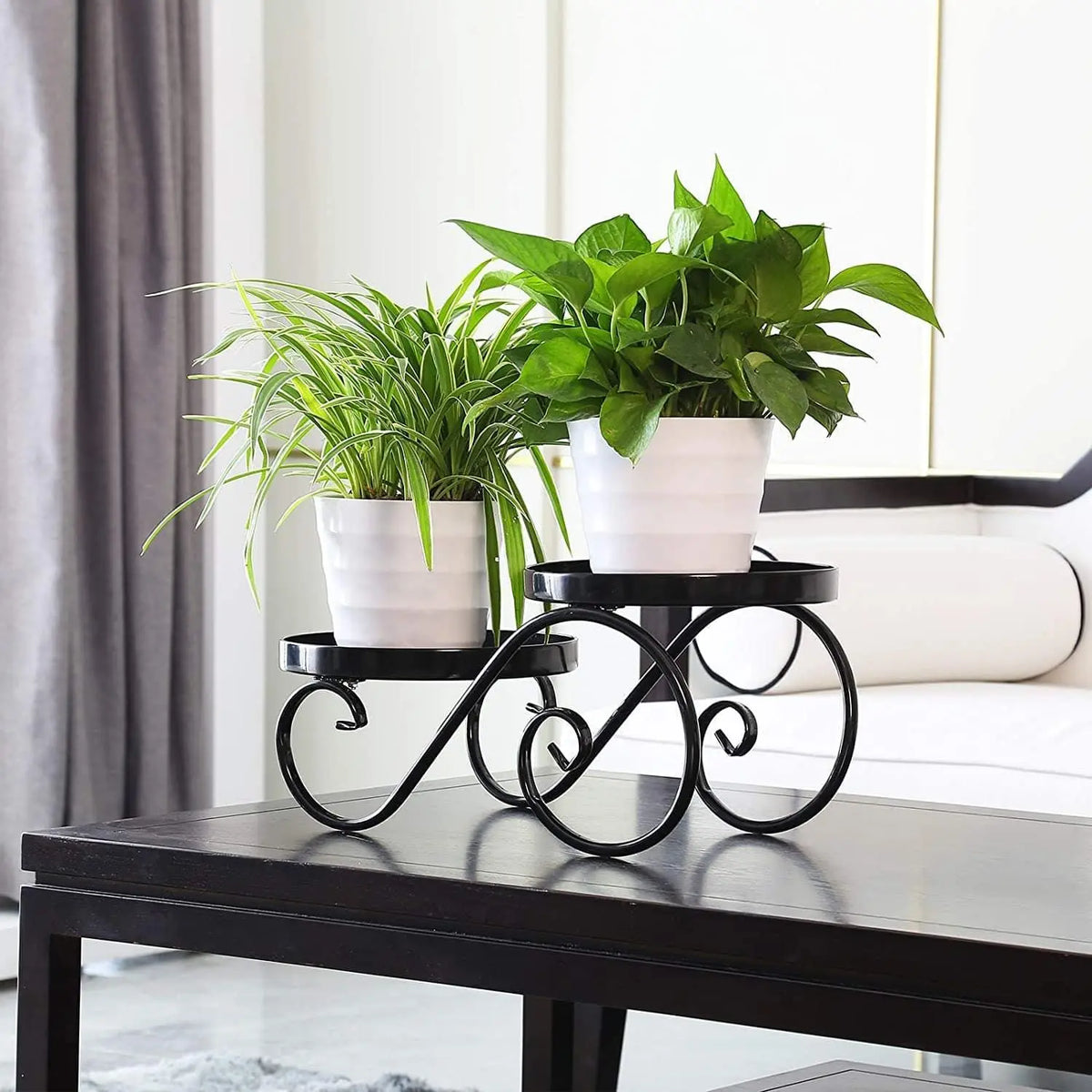 Plant Stand for Indoor Black Plant Stand Floor Flower Pot Plant Holder Indoor Outdoor Flower Rack Display for Flower Pot Metal Garden Container Round Supports Rack (2 Piece) - Ouch Cart