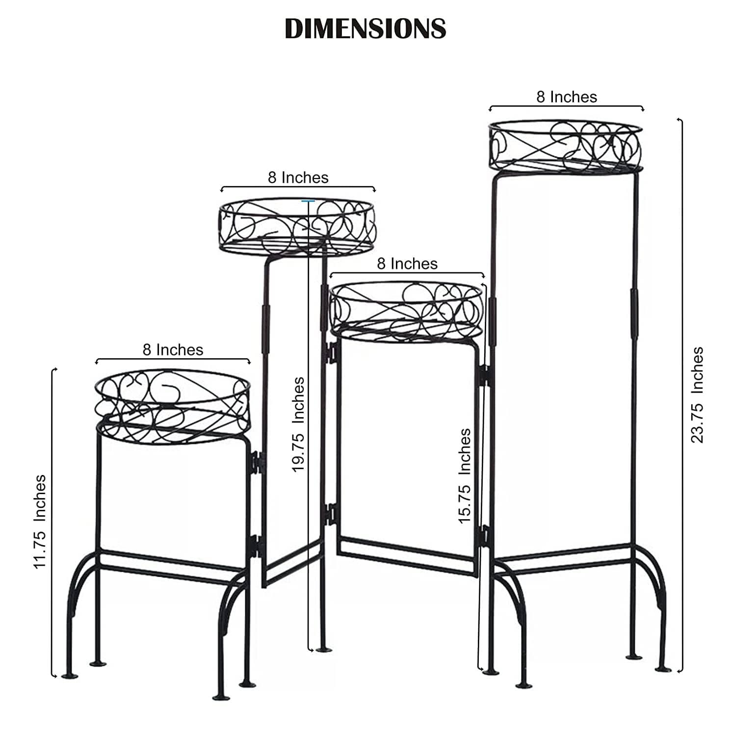 4 Tier Metal Plant Stand, Foldable Flower Pot Holder for Room, Rustproof Potted Storage Shelf Rack- Black (Upgrade Black) - Ouch Cart