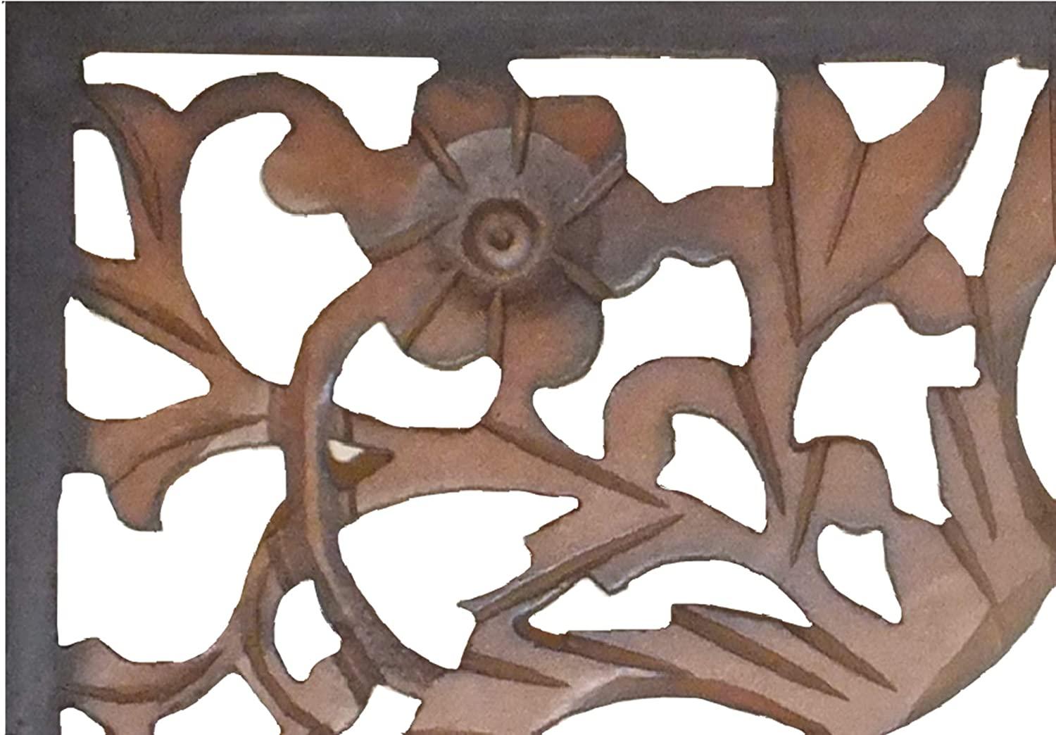 Rectangular Wall Panel with Intricate Floral Carvings, Rectangle, Black and Brown - Ouch Cart