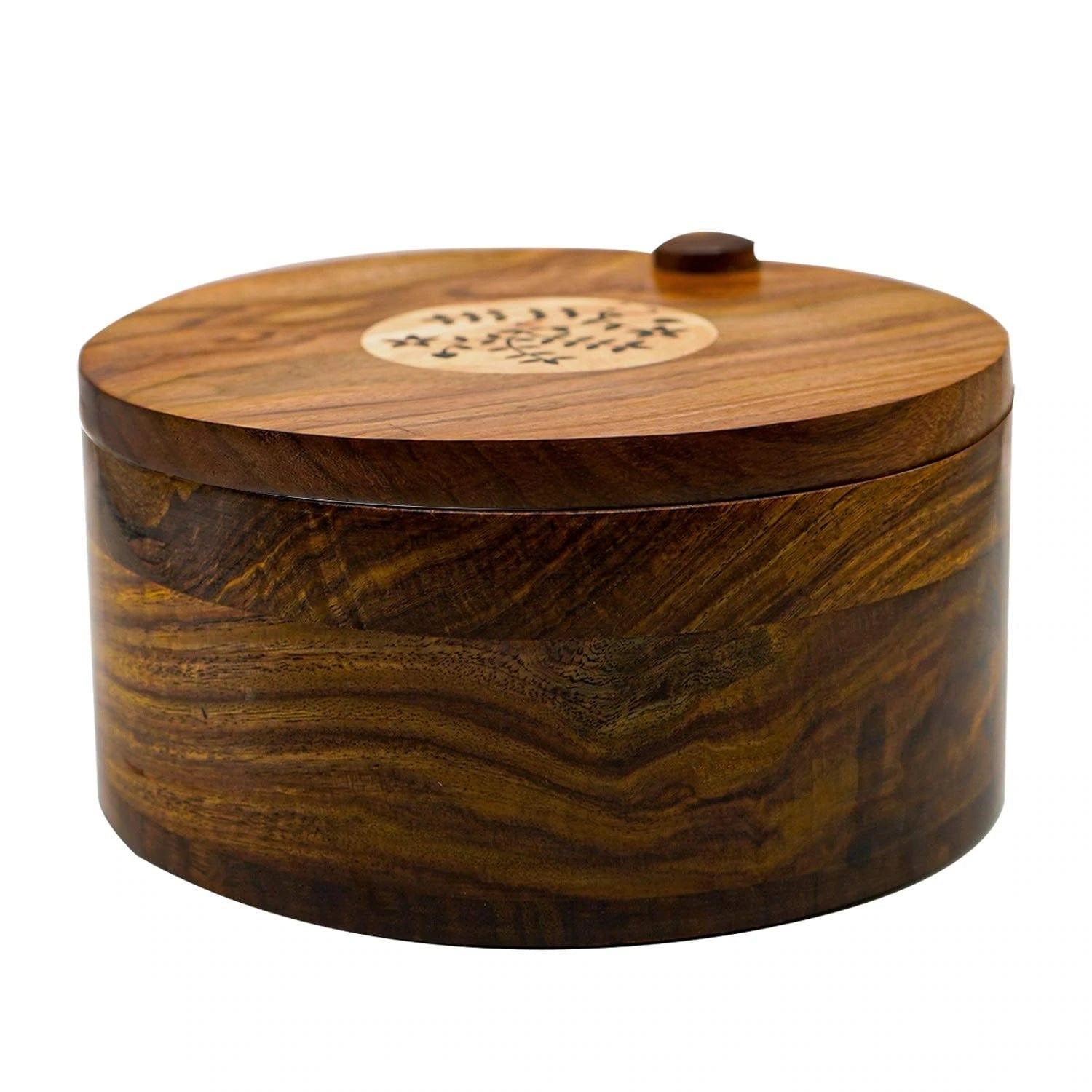 SHEESHAM WOOD CHAPATI BOX, WOODEN HOT POT ROTI DABBA WITH LID, ROTI STORAGE SERVER BASKET, CONTAINER FOR KITCHEN - Ouch Cart