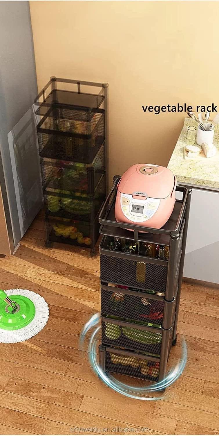 Kitchen Trolley Kitchen Organizer Items And kitchen accessories items for Kitchen Storage Rack Square Design Fruits & Vegetable Onion Cutlery ,Jars Container Kitchen Trolley with Wheels Black - Ouch Cart