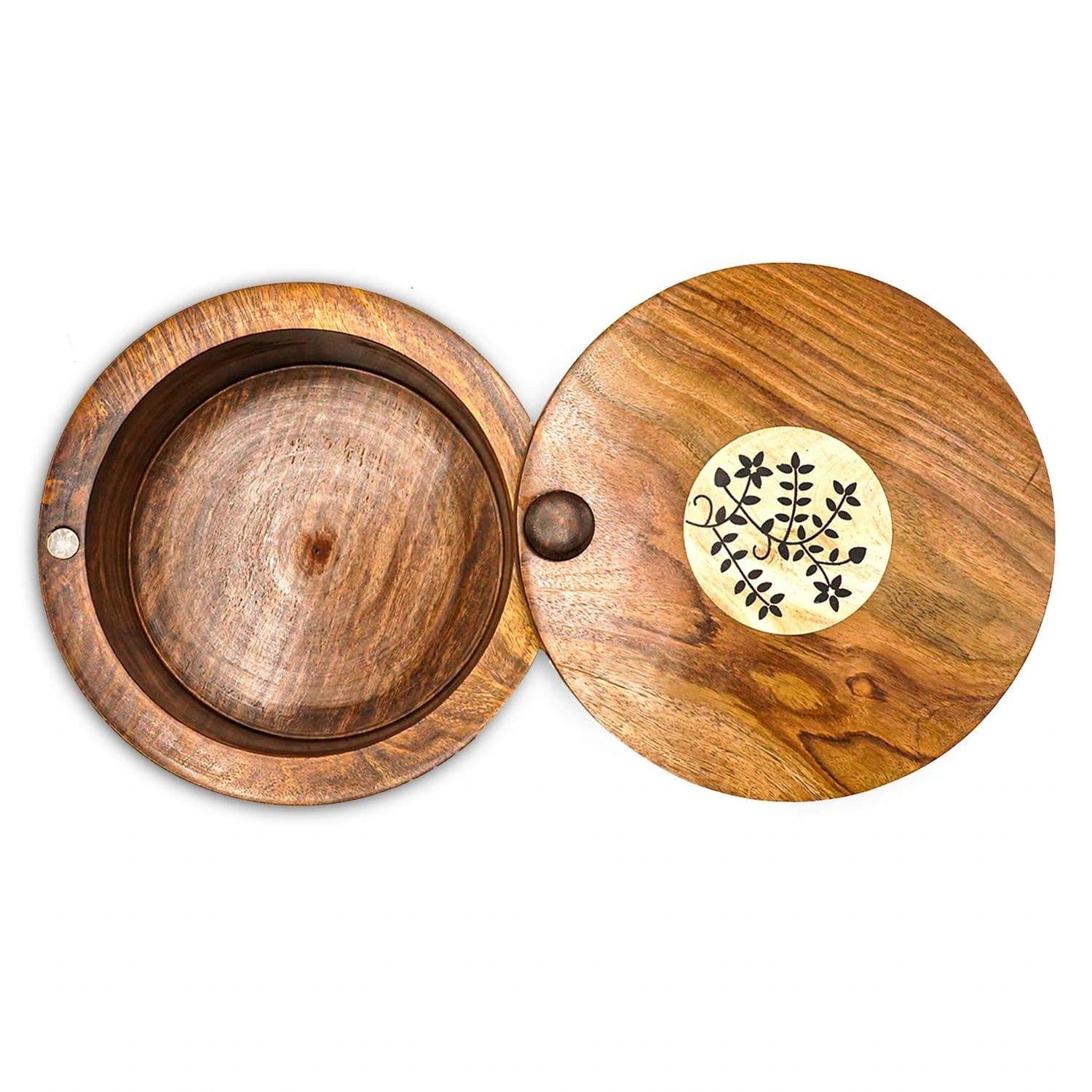 SHEESHAM WOOD CHAPATI BOX, WOODEN HOT POT ROTI DABBA WITH LID, ROTI STORAGE SERVER BASKET, CONTAINER FOR KITCHEN - Ouch Cart