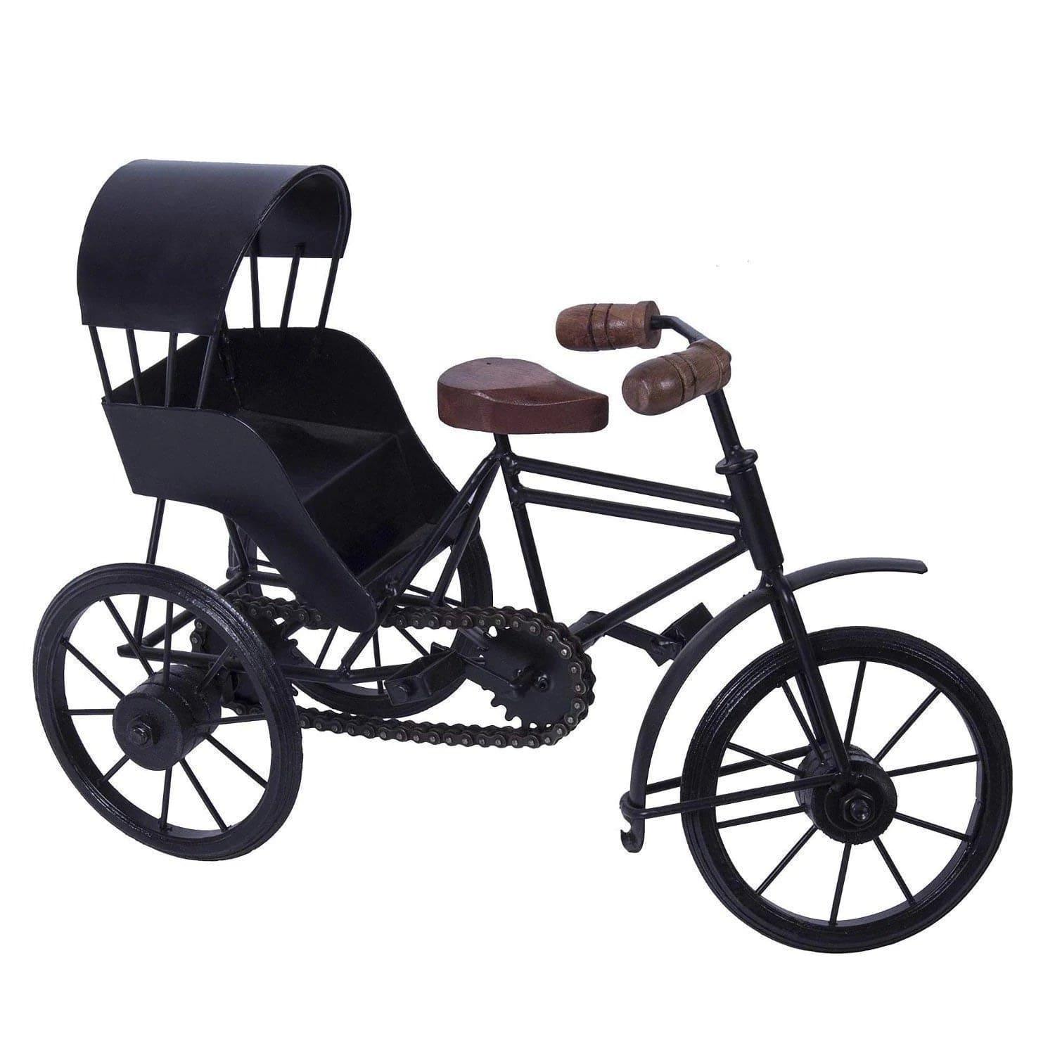 WOODEN AND WROUGHT IRON MINIATURE RICKSHAW, BLACK - Ouch Cart