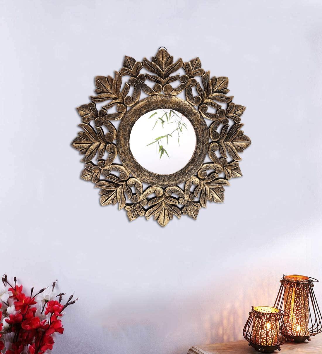 Handcrafted Wood Wall Mirror (40 cm x 40 cm x 2 cm, Black Gold) - Ouch Cart
