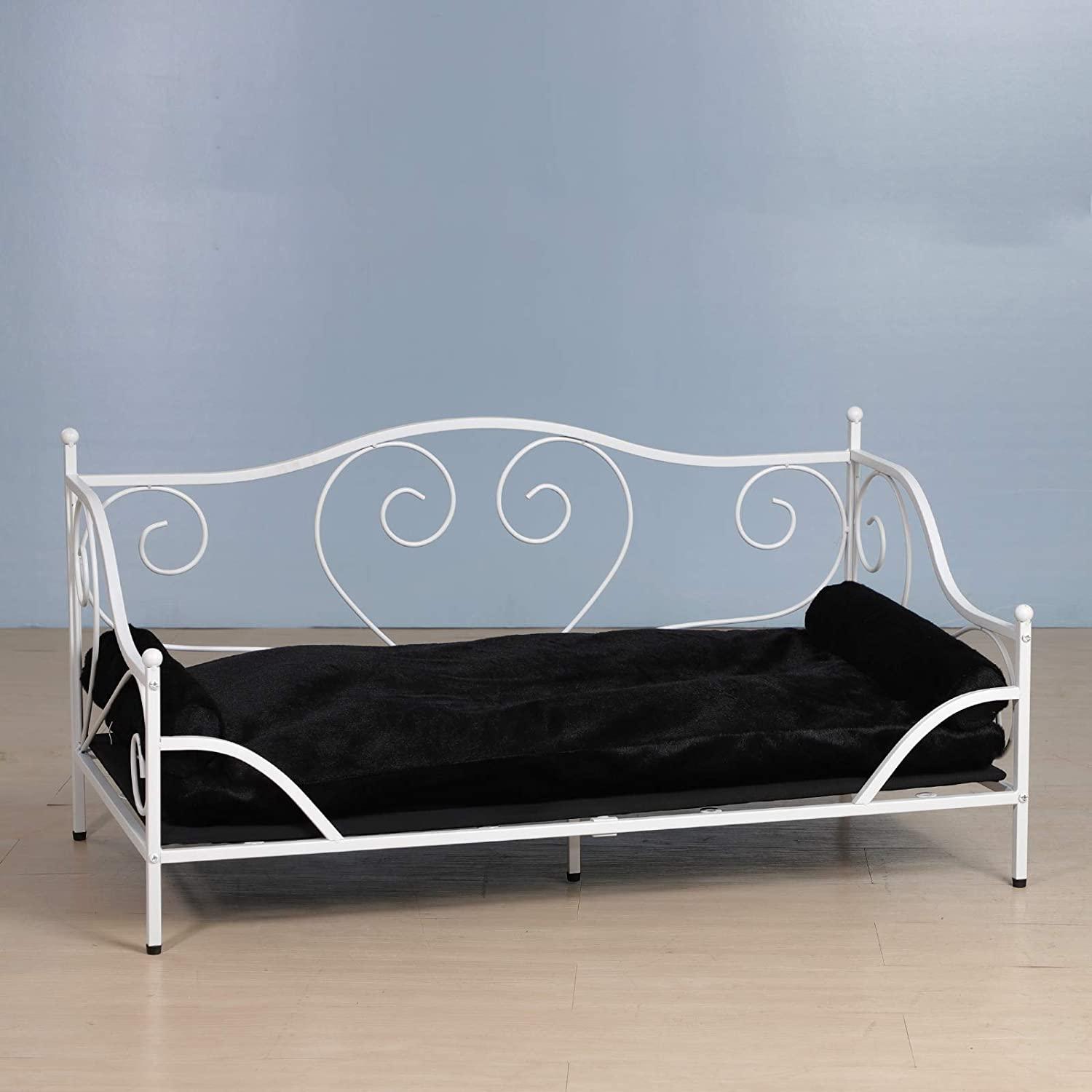 Pet Sofa Bed, Metal Frame Dog Bed Couch with Washable Plush Cushion for Medium Pet Sitting - Ouch Cart