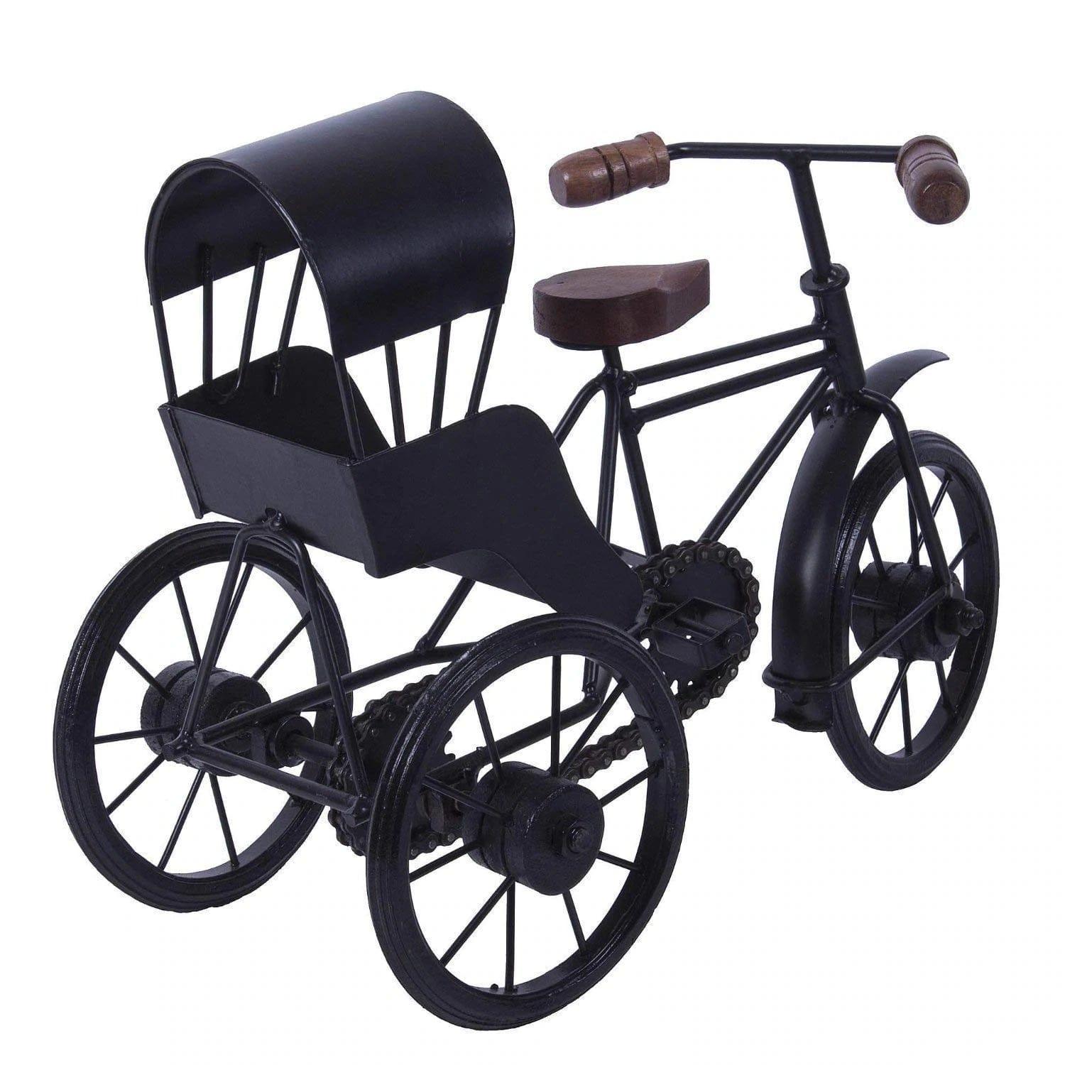 WOODEN AND WROUGHT IRON MINIATURE RICKSHAW, BLACK - Ouch Cart