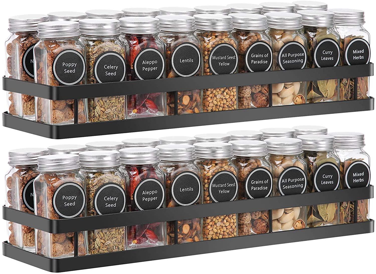 Spice Rack Organizer Wall Mounted 2 Pack, Floating Shelves Storage for Pantry Cabinet Door, Sturdy Hanging Organizer for Kitchen, Bathroom, Black - Ouch Cart