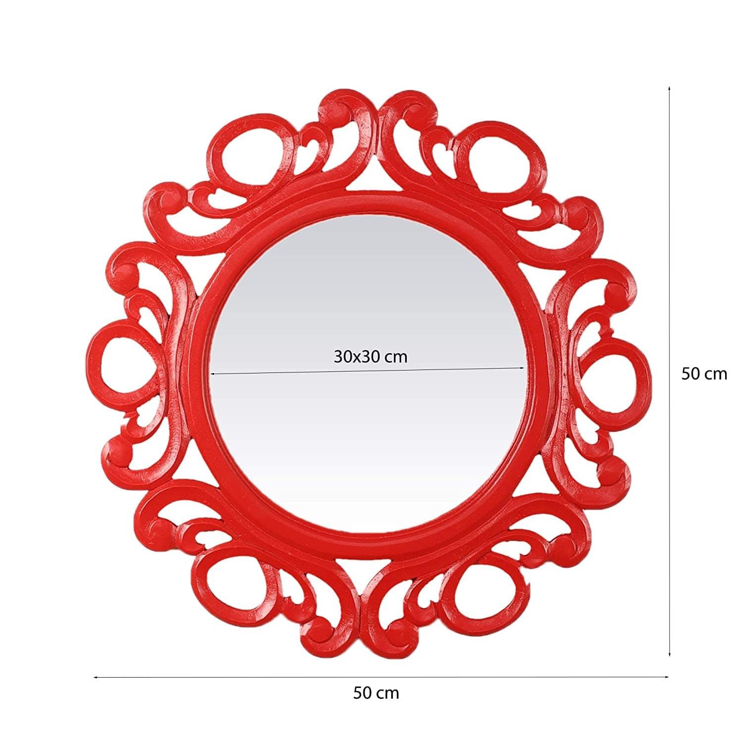 Handcrafted Wood Wall Mirror (50.8 cm x 50.8 cm x 2.5 cm, Red) - Ouch Cart