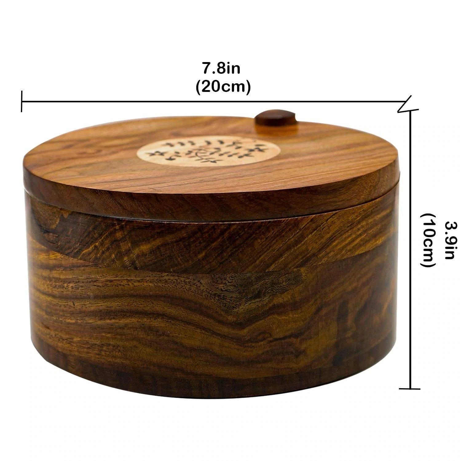SHEESHAM WOOD CHAPATI BOX, WOODEN HOT POT ROTI DABBA WITH LID, ROTI STORAGE SERVER BASKET, CONTAINER FOR KITCHEN - Ouch Cart