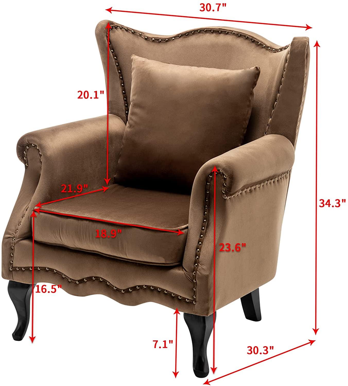 Modern Armchair with Pillow, Retro Button Tufted Upholstered Lounge Seat, Comfy Wooden Frame Reading Chair for Living Room, Bedroom, Brown - Ouch Cart