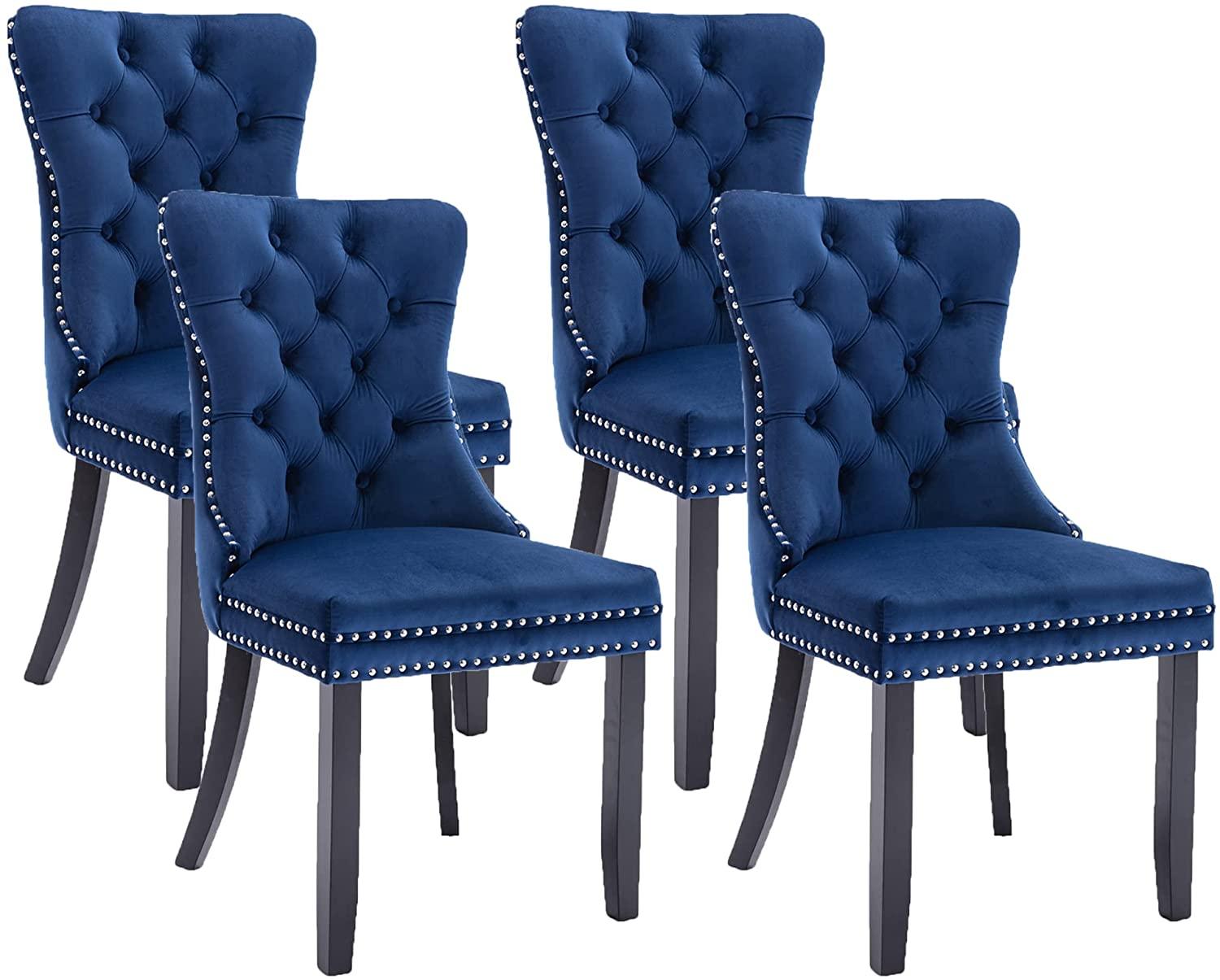 Velvet Upholstered Dining Chairs Set of 4, High-end Tufted Wingback Dining Side Chair with Nailhead Back Ring Pull Trim Solid Wood Legs, Contemporary Nikki Collection Modern Style for Kitchen - Ouch Cart
