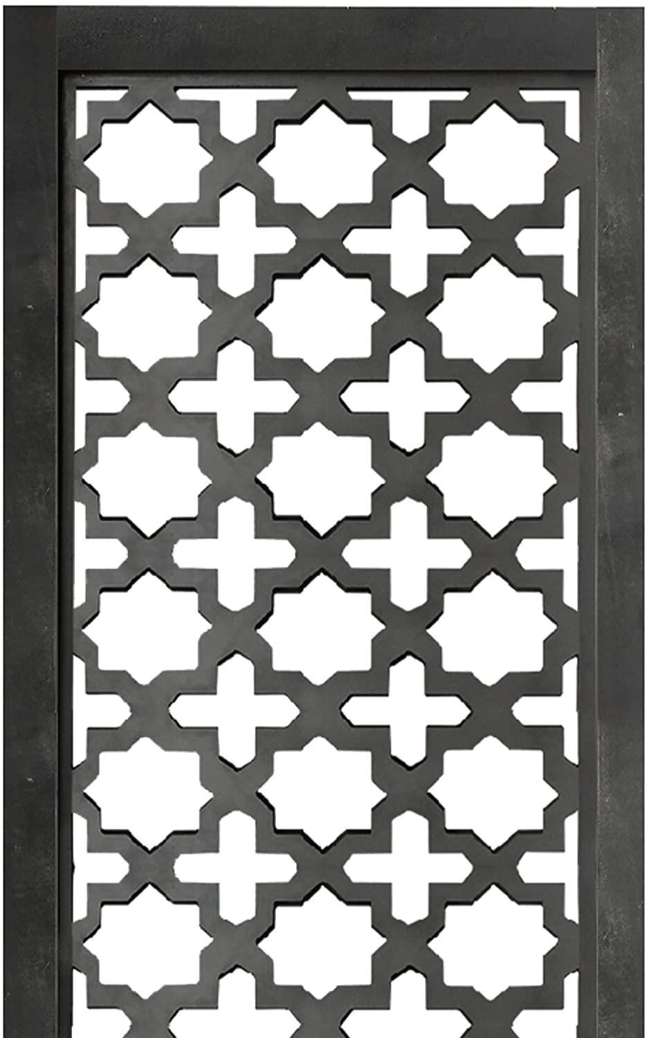 Rectangular Mango Wood Wall Panel with Cutout Lattice Pattern, Rectangle, Black - Ouch Cart