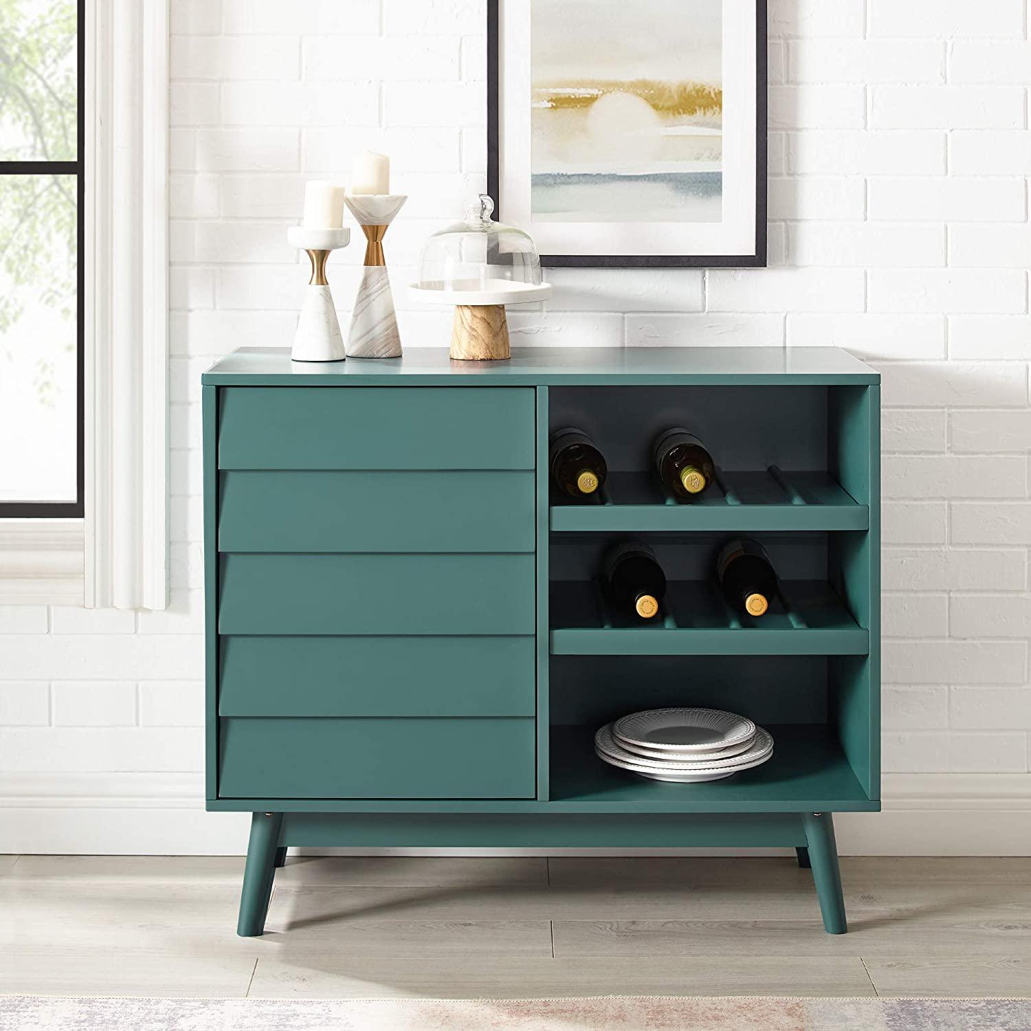 Mid-Century Modern Wood Kitchen Buffet Sideboard with Bottle Storage-Entryway Serving Wine Storage Doors-Dining Room Console Table - Ouch Cart