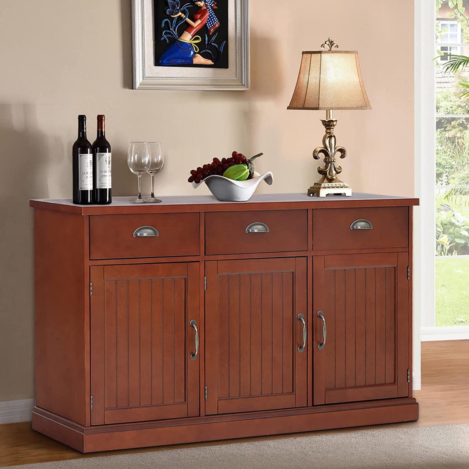Buffet Cabinet Storage Kitchen Cabinet Sideboard Farmhouse Buffet Server Bar Cabinet with 3 Drawers & 3 Doors Console Table for Dining Living Room Decorative Floor Chests Cupboard, - Ouch Cart