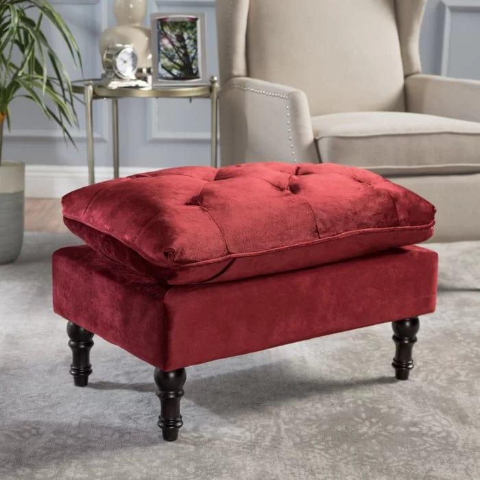 Wide Velvet Tufted Rectangle Solid Footstool Ottoman - Ouch Cart