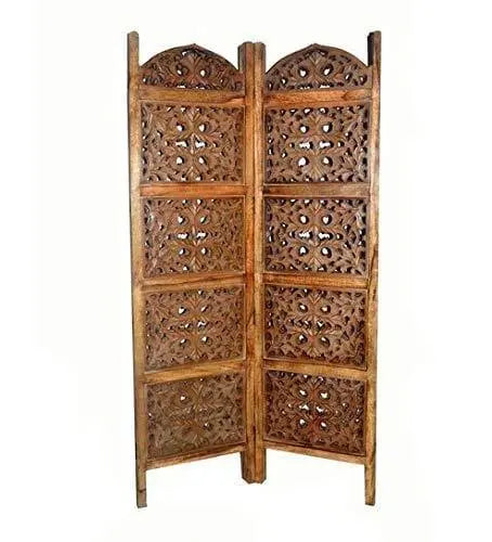 Solid Wood 3 Panel Room Wooden Partition (Brown) for Living Room - Ouch Cart