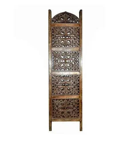 Solid Wood 3 Panel Room Wooden Partition (Brown) for Living Room - Ouch Cart