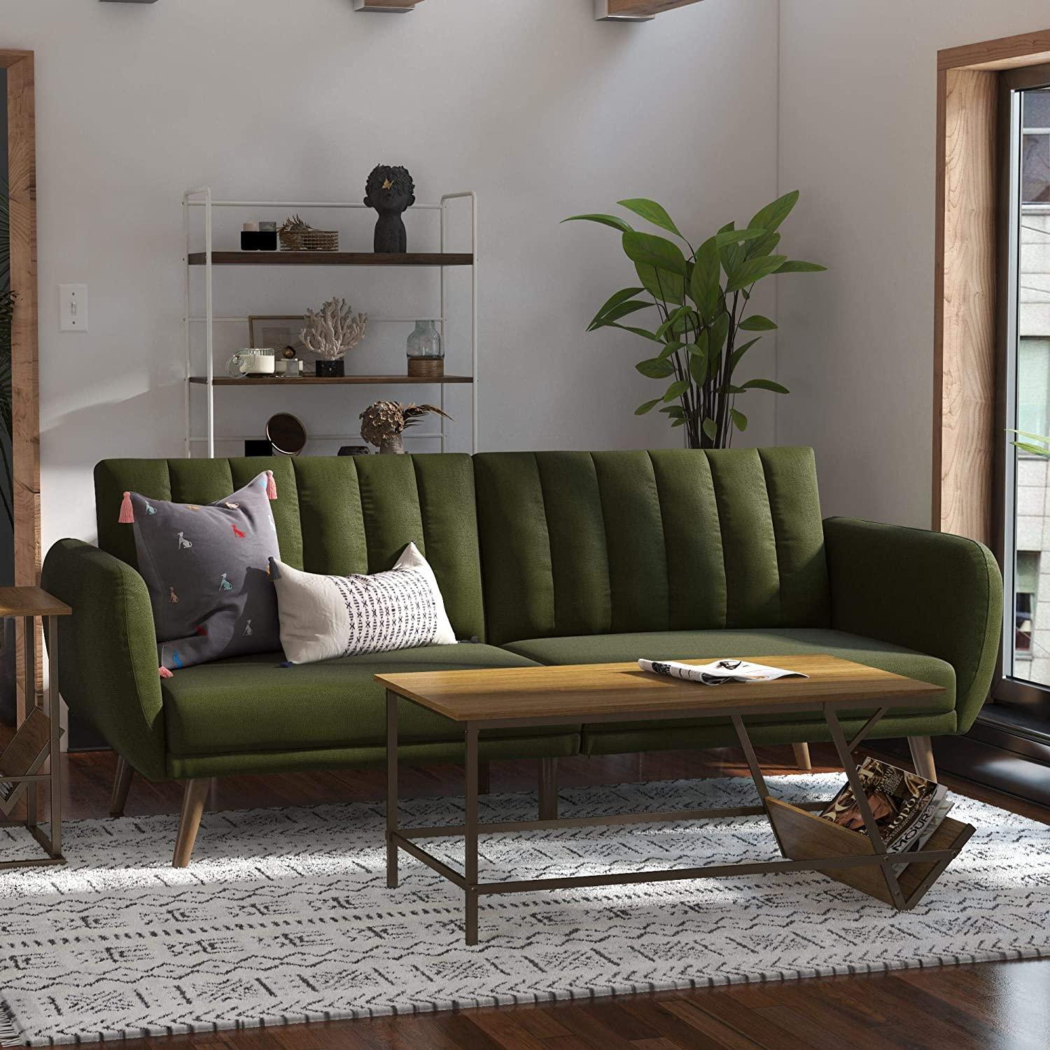 Sofa Futon - Premium Upholstery and Wooden Legs - Green - Ouch Cart