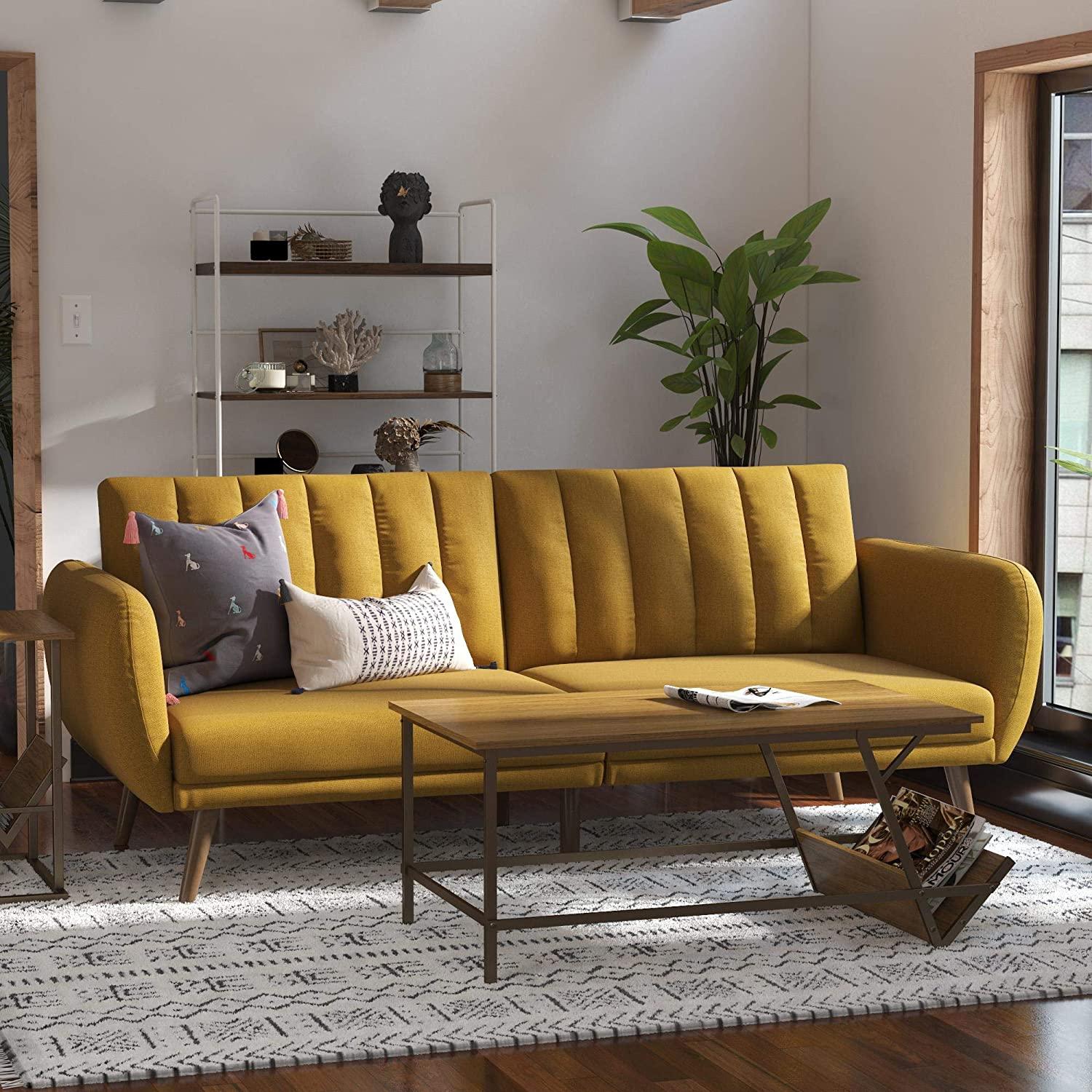 Sofa Futon - Premium Upholstery and Wooden Legs - Green - Ouch Cart
