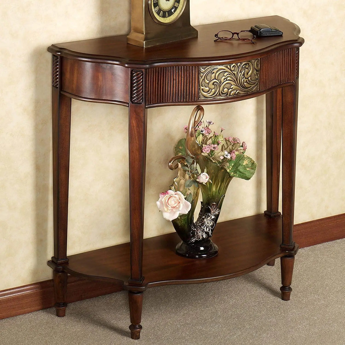 Wooden Console Table Natural Cherry s - Traditional Decorative Regal Furniture - - Elegant Display for Entryway Room - Ouch Cart