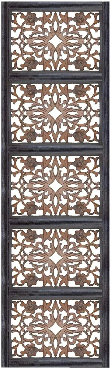 Rectangular Wall Panel with Intricate Floral Carvings, Rectangle, Black and Brown - Ouch Cart