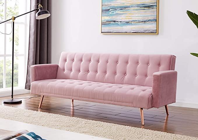Velvet Three Seater Sofa Bed Golden Finish Legs - Ouch Cart