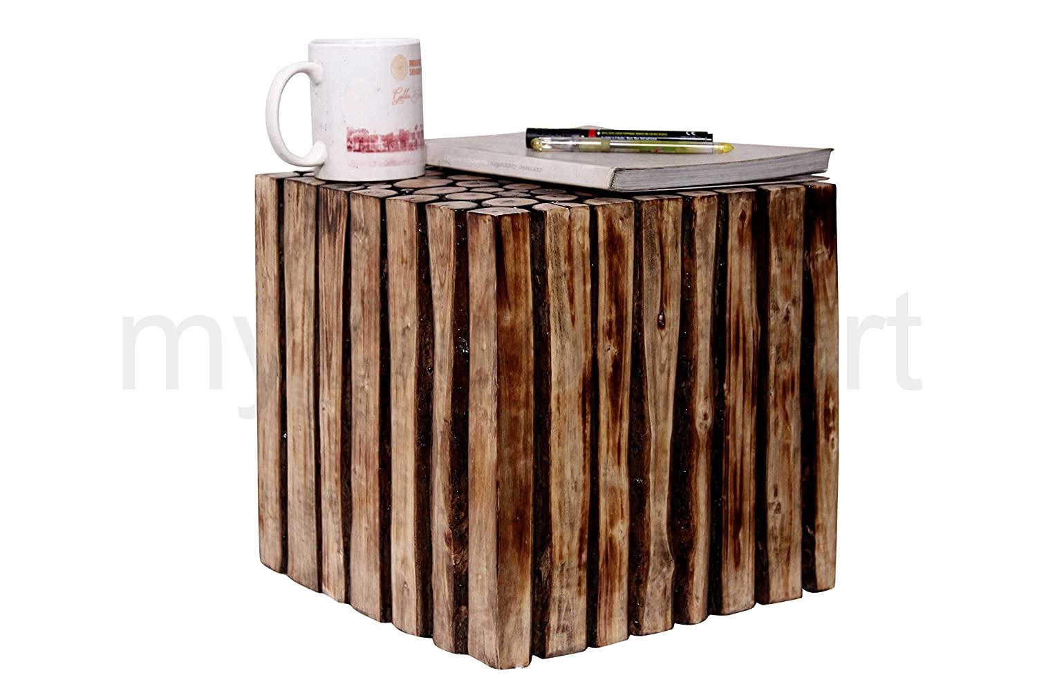 Square Wooden Stool Natural Wood Logs Best Used as Bedside Tea Coffee Plants Table for Bedroom Living Room Outdoor Garden Furniture - Ouch Cart